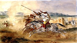 ファンタジアまたはゲームオブパウダー、メキネスの町の正面玄関前 作： Ferdinand Victor Eugene Delacroix